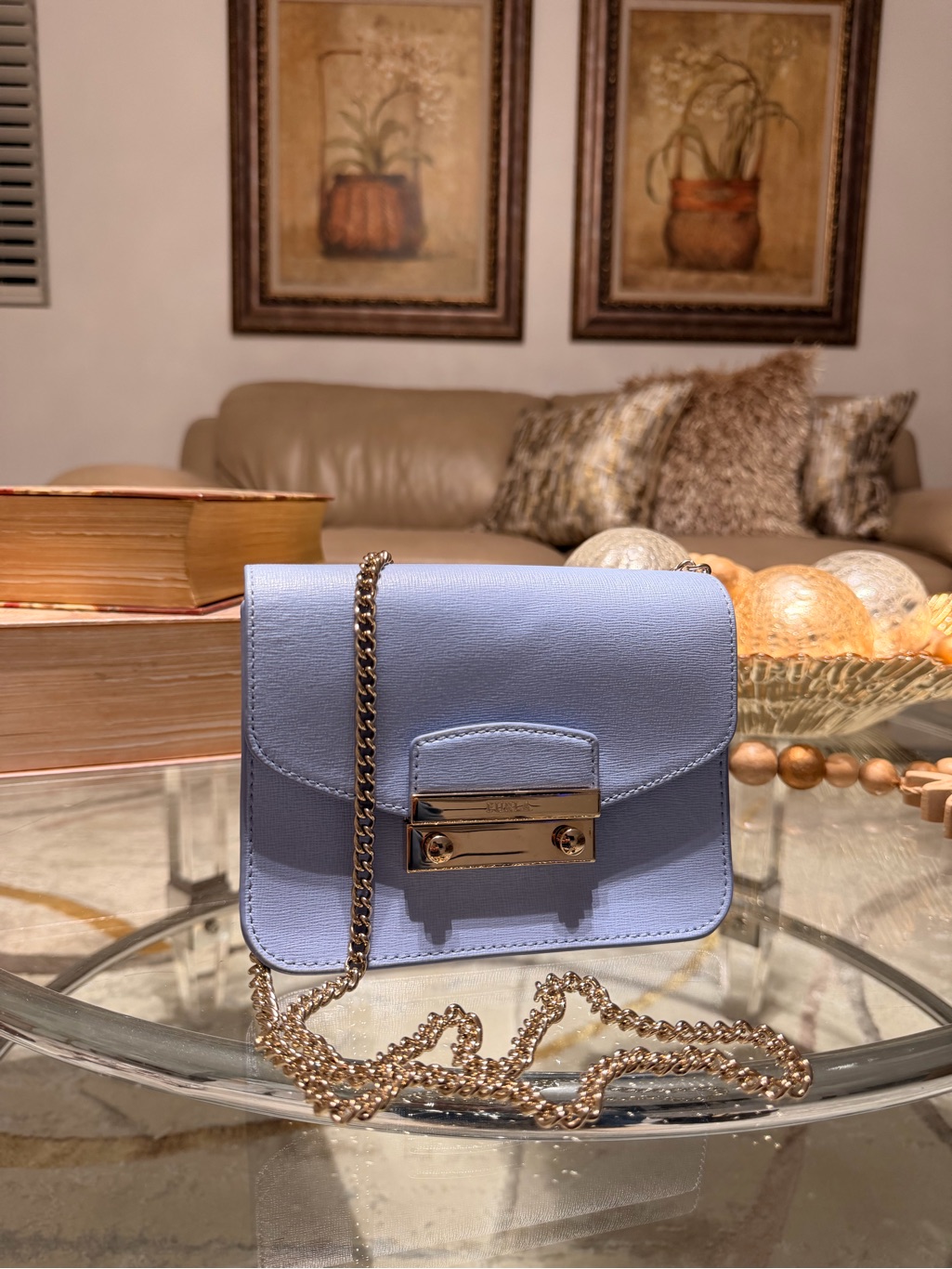 New Never Used Furla Mini Crossbody Bag Lavender Genuine Leather